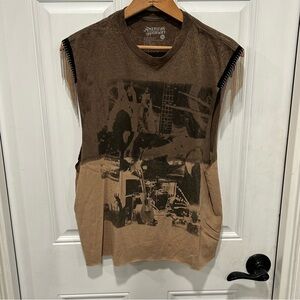 NWT American Highway Women’s Fringe Sleeve Graphic Music festival T-Shirt, Sz M